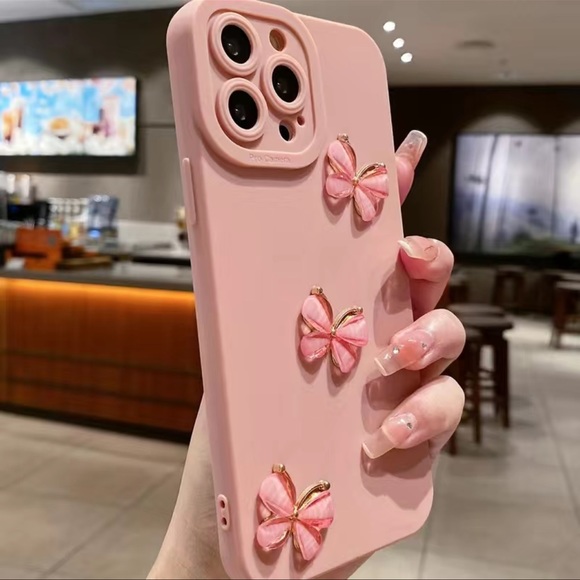Pink Phone Case with 3D Gem Butterflies iPhone 13 Pro Max - Picture 5 of 5